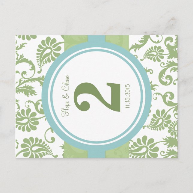 Clover Damask and Aqua Table Number Postcard (Front)