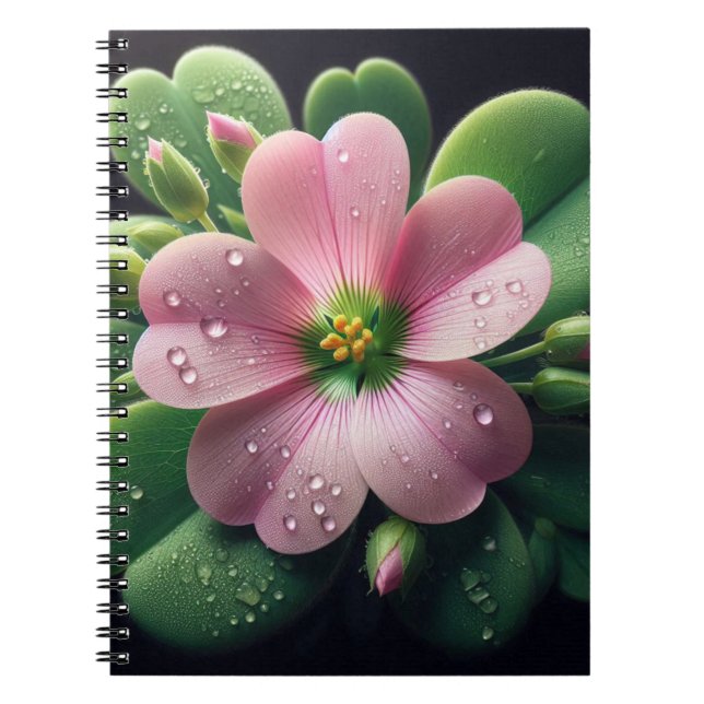 Clover Floral Pink and Green Oxalis Notebook (Front)