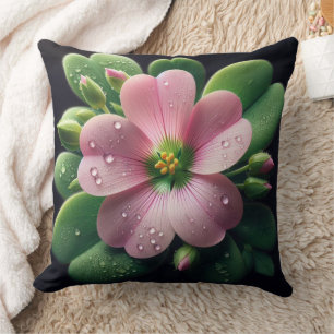 Clover Floral Pink and Green Oxalis Throw Pillow