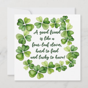 Clover Friendship Quote Good Friend 4 Leaf Clover  Card