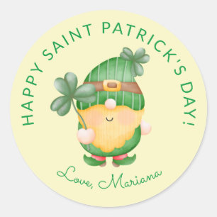 Clover Gnome Happy Saint Patricks Day Party Favour Classic Round Sticker