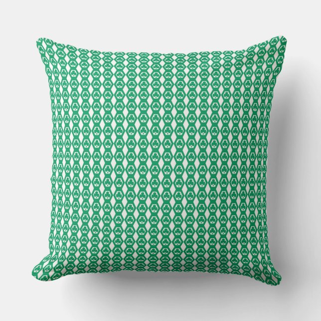 Clover Green White Hexagon Pattern Throw Pillow (Front)