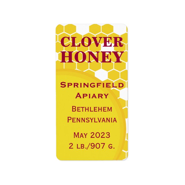 Clover Honeycomb Honey Jar Label (Front)