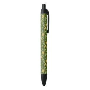 Clover Leaf & Gold Coin Pattern Black Ink Pen