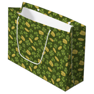 Clover Leaf & Gold Coin Pattern Large Gift Bag