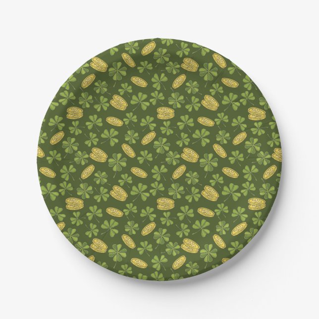 Clover Leaf & Gold Coin Pattern Paper Plate (Front)