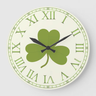 Clover Leaf, shamrock st patrick's day Large Clock