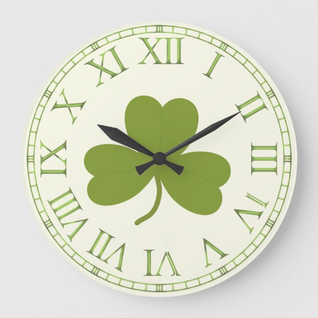 Clover Leaf, shamrock st patrick's day Large Clock (Front)