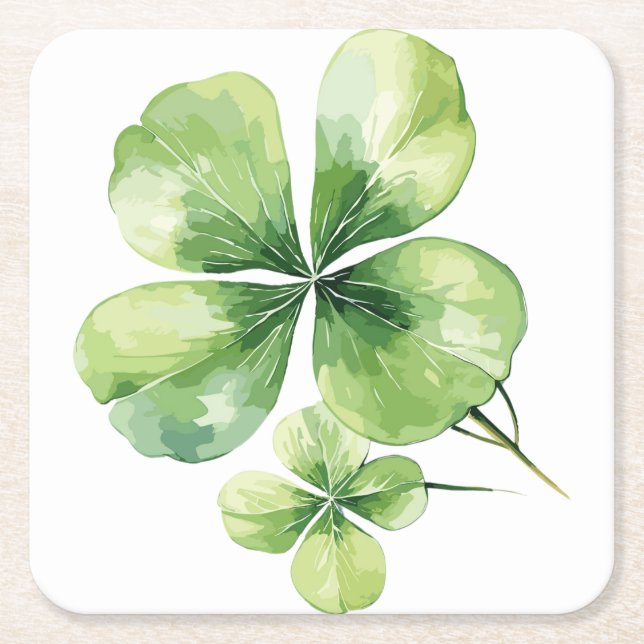 Clover leaf square paper coaster (Front)