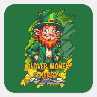 Clover Money Energy – Lucky Leprechaun Autocolante Square Sticker
