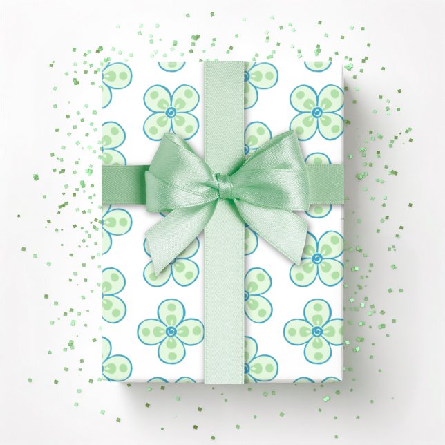 Clover Moroccan Quatrefoil in Green and Aqua Wrapping Paper (Creator Uploaded)