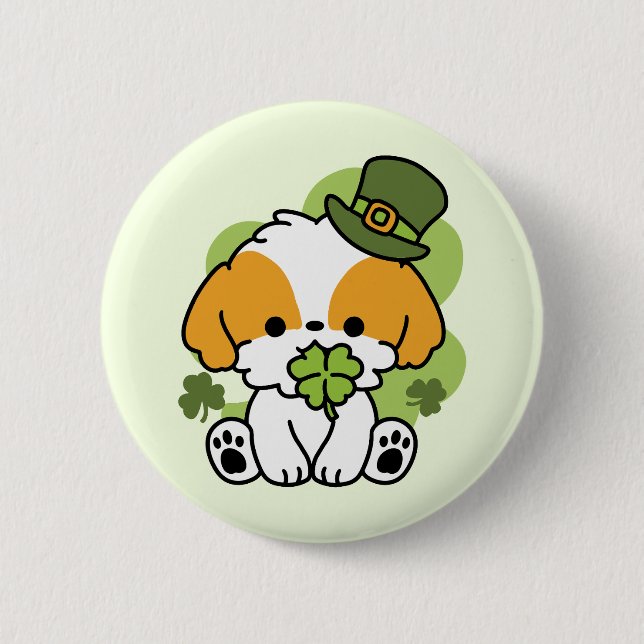 Clover Pup Love – St. Patrick's Day Dog Design 2 Inch Round Button (Front)