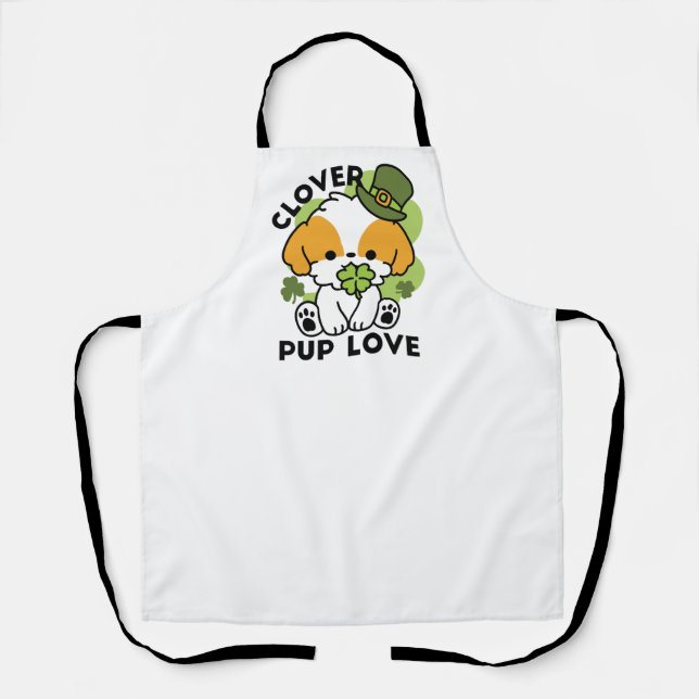 Clover Pup Love – St. Patrick's Day Dog Design Apron (Front)
