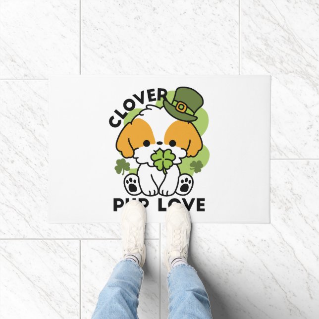 Clover Pup Love – St. Patrick's Day Dog Design Doormat (Indoor)
