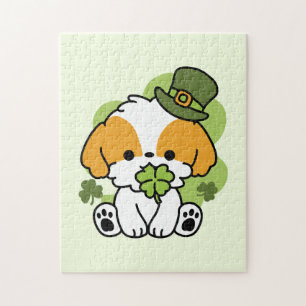 Clover Pup Love – St. Patrick's Day Dog Design Jigsaw Puzzle