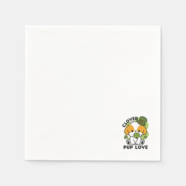 Clover Pup Love – St. Patrick's Day Dog Design Napkin (Front)