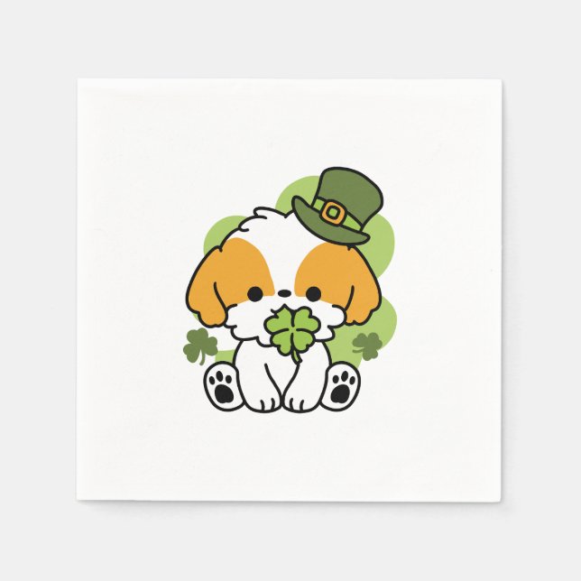 Clover Pup Love – St. Patrick's Day Dog Design Napkin (Front)