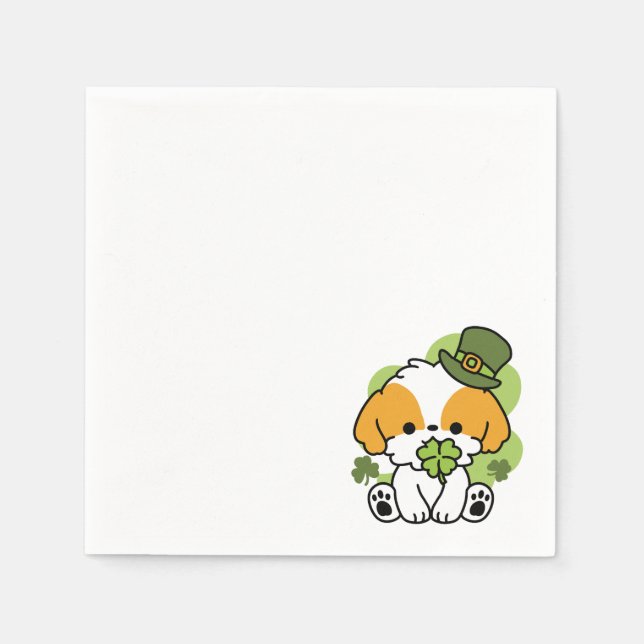 Clover Pup Love – St. Patrick's Day Dog Design Napkin (Front)