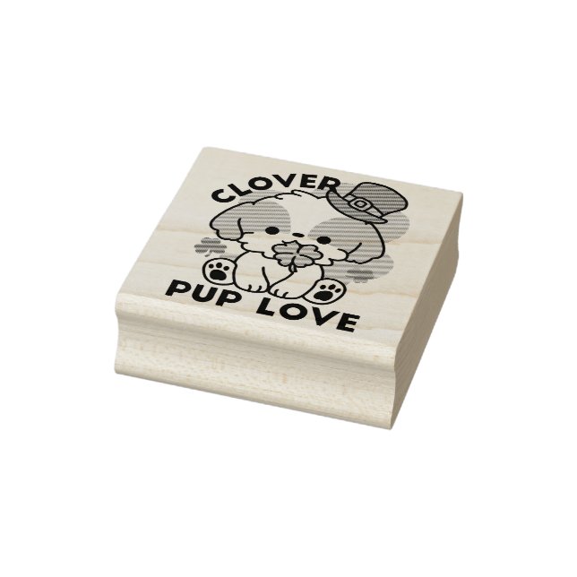 Clover Pup Love – St. Patrick's Day Dog Design Rubber Stamp (Stamp)