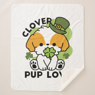 Clover Pup Love – St. Patrick's Day Dog Design Sherpa Blanket
