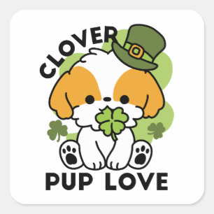 Clover Pup Love – St. Patrick's Day Dog Design Square Sticker