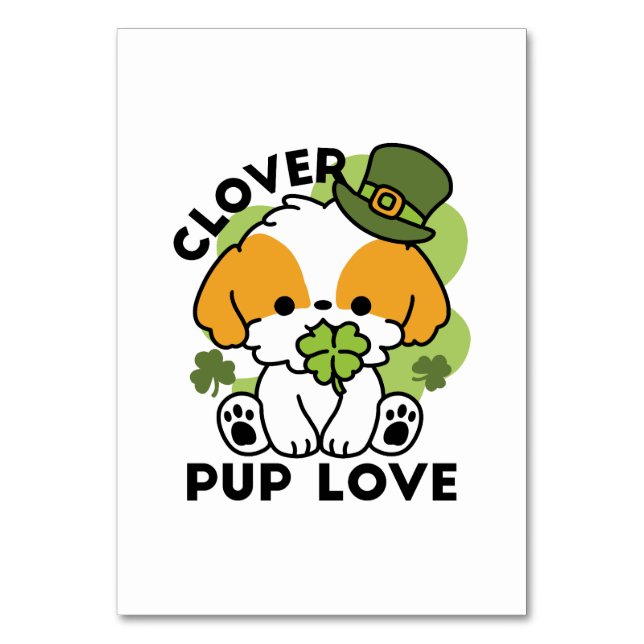 Clover Pup Love – St. Patrick's Day Dog Design Table Number (Front)