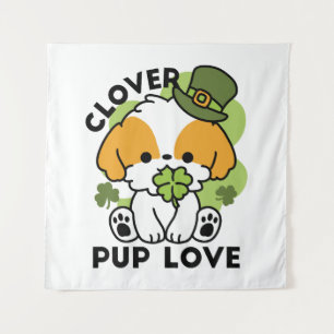 Clover Pup Love – St. Patrick's Day Dog Design Tapestry