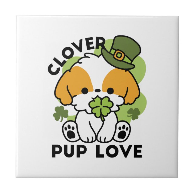 Clover Pup Love – St. Patrick's Day Dog Design Tile (Front)