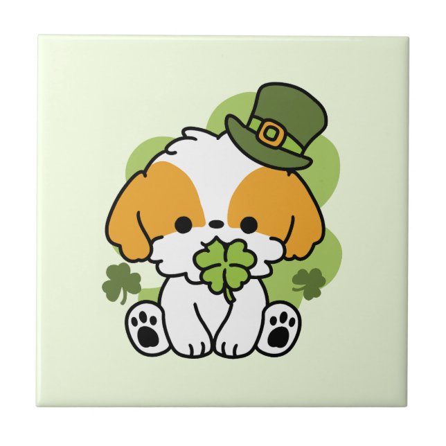 Clover Pup Love – St. Patrick's Day Dog Design Tile (Front)