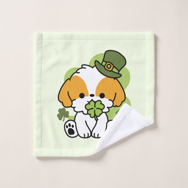 Clover Pup Love – St. Patrick's Day Dog Design Wash Cloth (Wash Cloth)