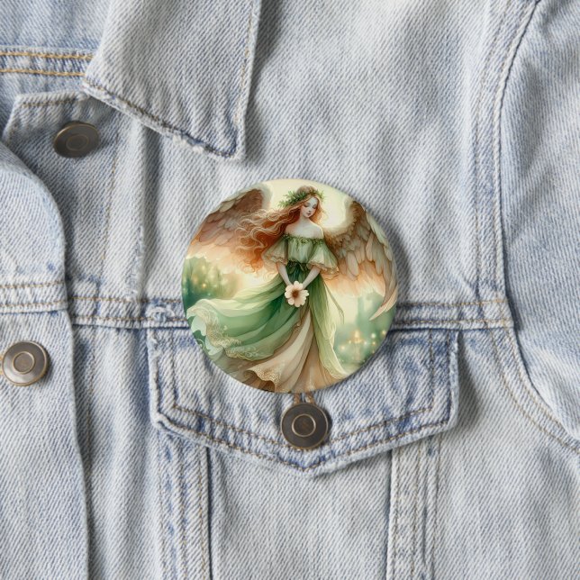 Clover Serenity Angel 3 Inch Round Button (In Situ)