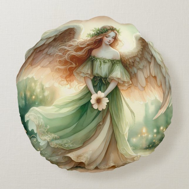 Clover Serenity Angel Round Pillow (Back)