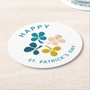 Clover Shamrock Drawing Happy St. Patrick`s day  Round Paper Coaster