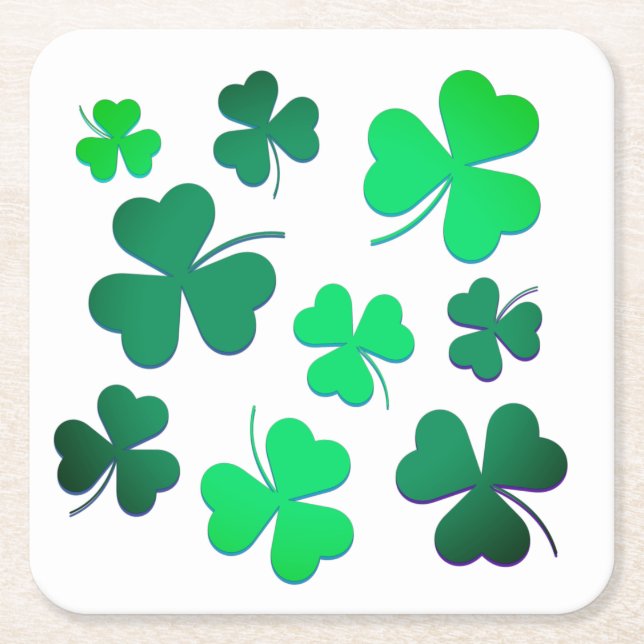 Clover Shamrock Irish Green Spring St Patrick Day Square Paper Coaster (Front)