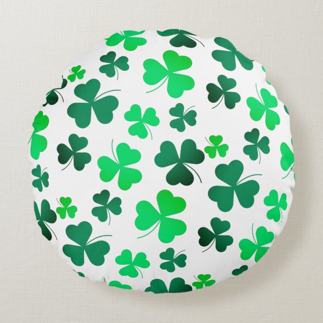 Clover Shamrock Irish Green Spring St Patricks Day Round Pillow (Front)