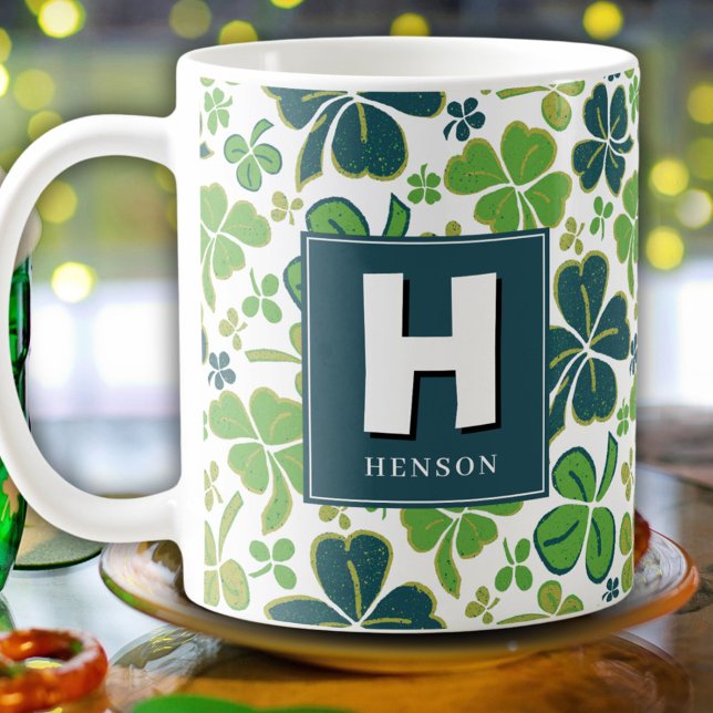 Clover Shamrock Monogrammed St. Patrick`s Day Coffee Mug (Creator Uploaded)