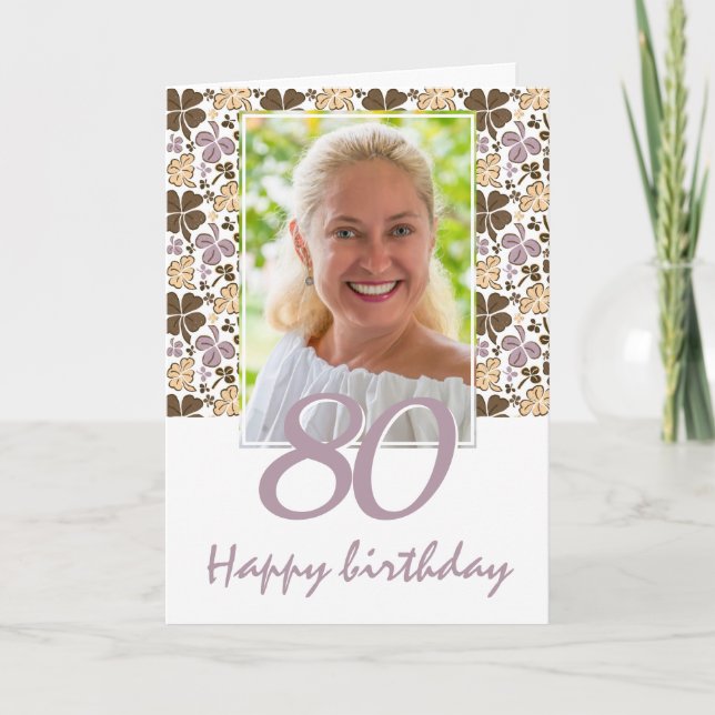 Clover Shamrock Pattern 80th Birthday Photo Card (Front)