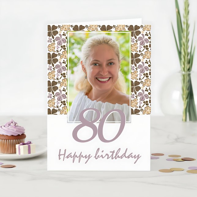 Clover Shamrock Pattern 80th Birthday Photo Card (Creator Uploaded)