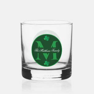 Clover St. Patrick's Day Holiday Monogram Family Whiskey Glass
