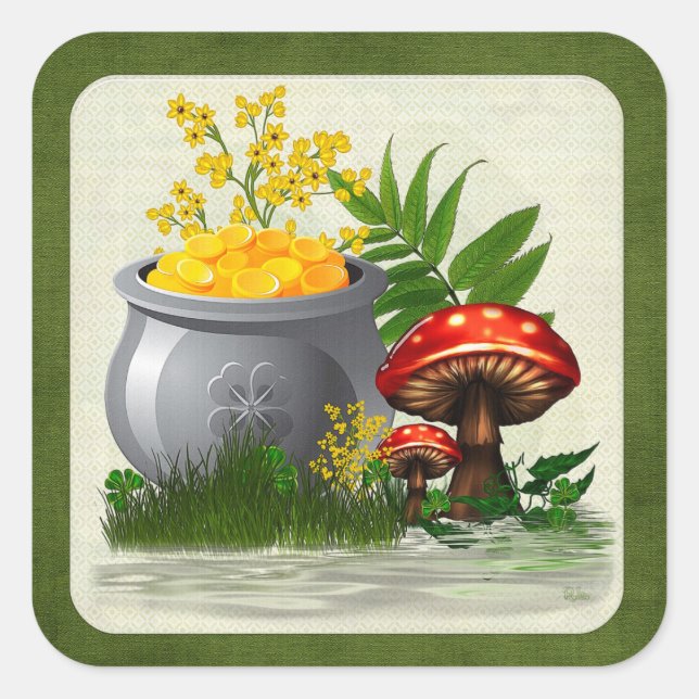 Clover Trail Whimsical Folk Art Square Sticker (Front)