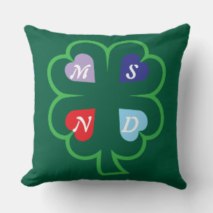 Clover with hearts throw pillow