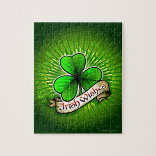 Clover with 'Irish Wishes' banner Jigsaw Puzzle