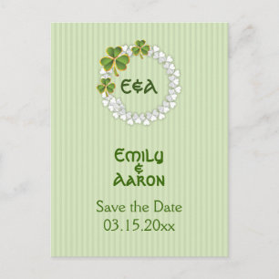 Clover wreath & initials wedding Save the Date Announcement Postcard