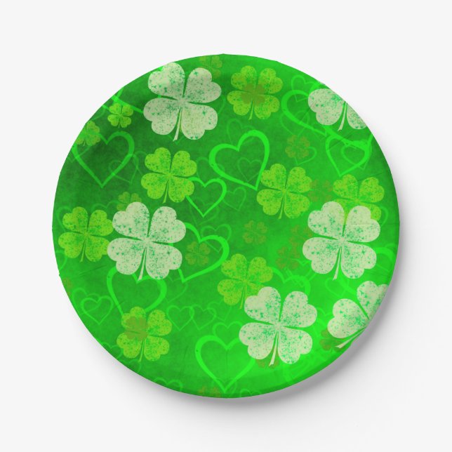 Clovers and Hearts Paper Plate (Front)