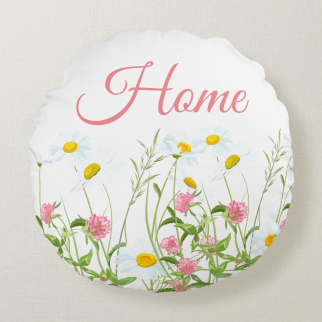 Clovers & Daisies Round Pillow (Front)