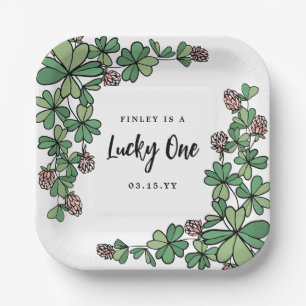 Clovers Lucky One Girl First Birthday Paper Plate