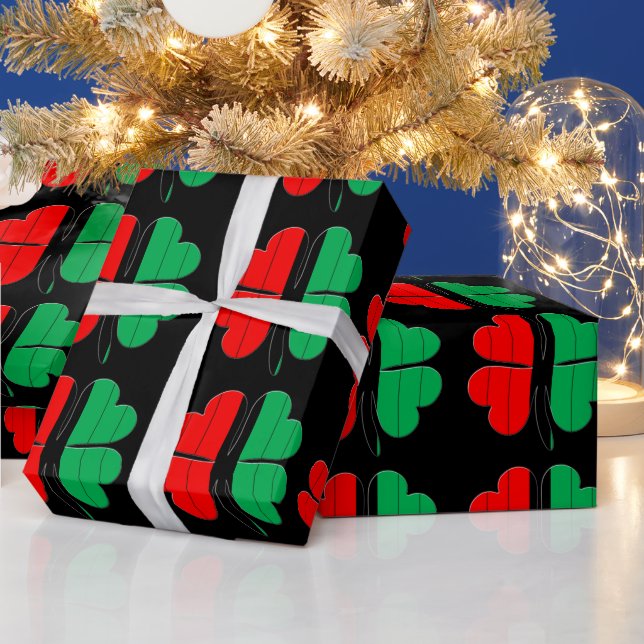 Clovers Red Black Green Kwanzaa Wrapping Paper (Holidays)