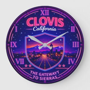 Clovis California Sierra Gateway Mountain Neon Large Clock