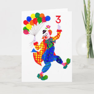 Clown 3-year old birthday card