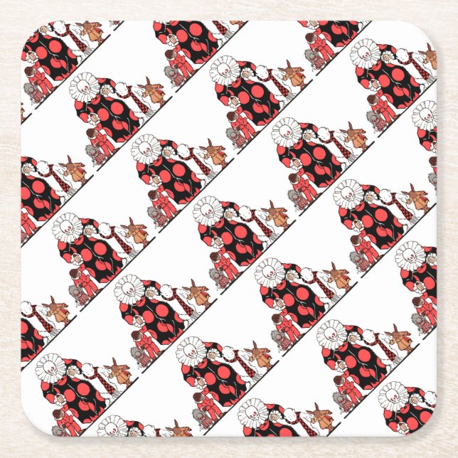 clown and friends take their bow square paper coaster (Front)